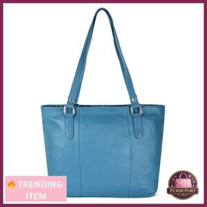 Genuine Leather Tote Bag with Adjustable Strap, Multiple Pockets, 10.5x15x3